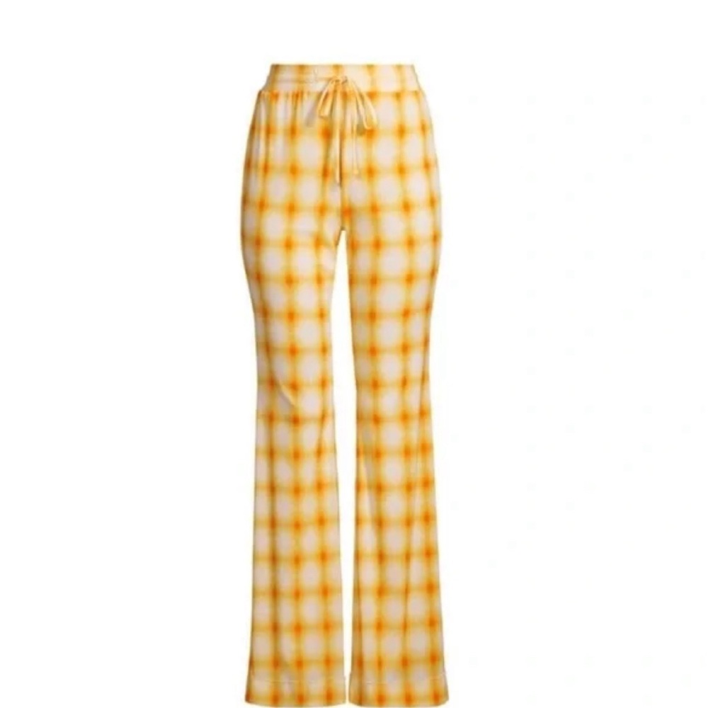 New REBECCA TAYLOR Yellow & White Ombré Plaid Drawstring Pants MEDIUM